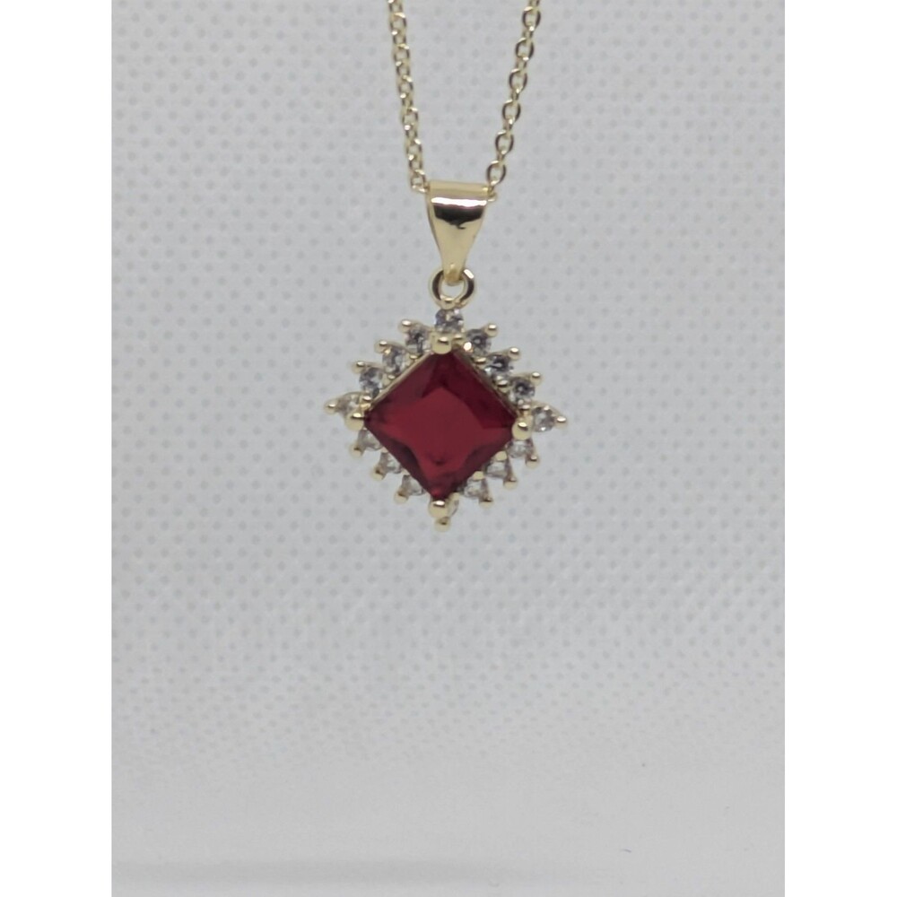 Womens Brand new (W/ Tag) Fine Red Halo Cz Corundum Pendant W/ 16-18in. Chain - Picture 6 of 12